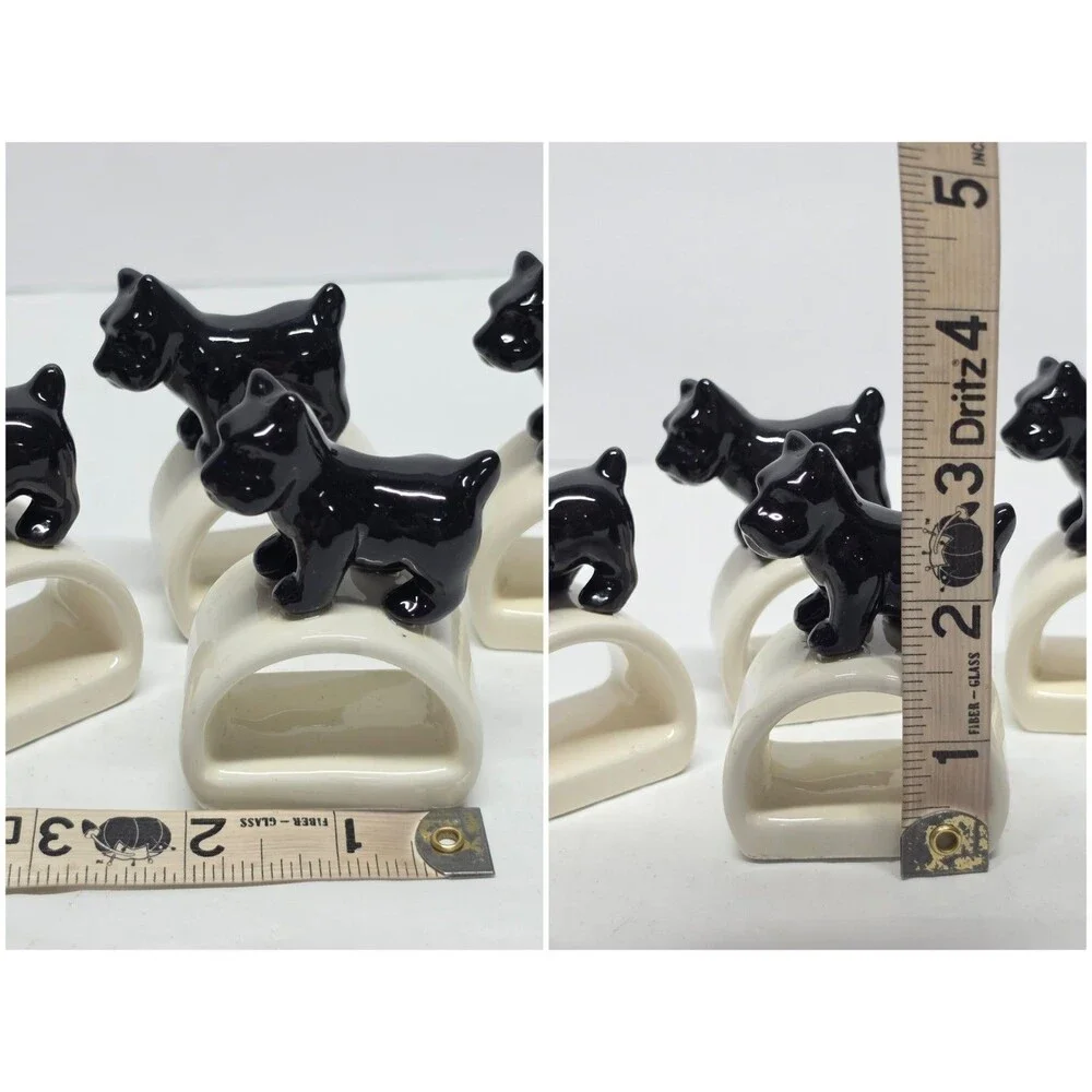 Thomas O'Brian Black Scottie Puppy Dogs Napkin Rings Set of 4 Y2K New W Defect